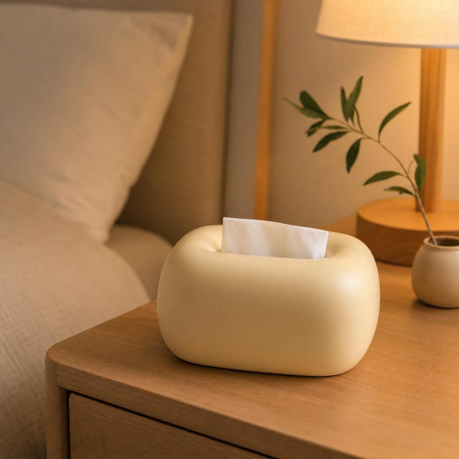 KESOTO Porte-Mchoirs Table Épuré | Silhte Arrondie Moderne, pr lon, Bureau, Crème