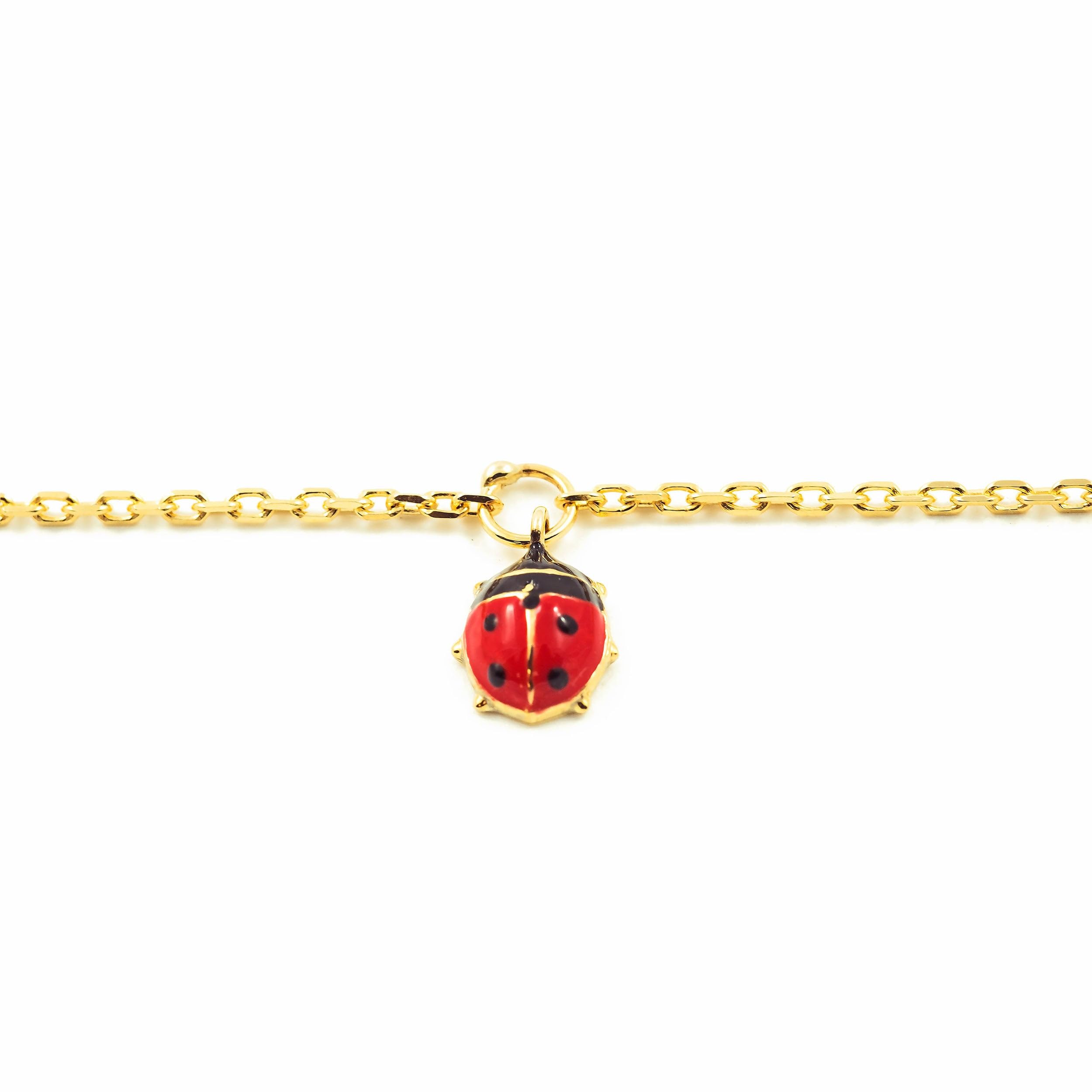 Monde Petit - Bracciale Ragazza Oro Giallo 9K Smalto Farfalla Rossa-Nera Brillante 14 cm - Scatola Regalo - Certificato di garanzia