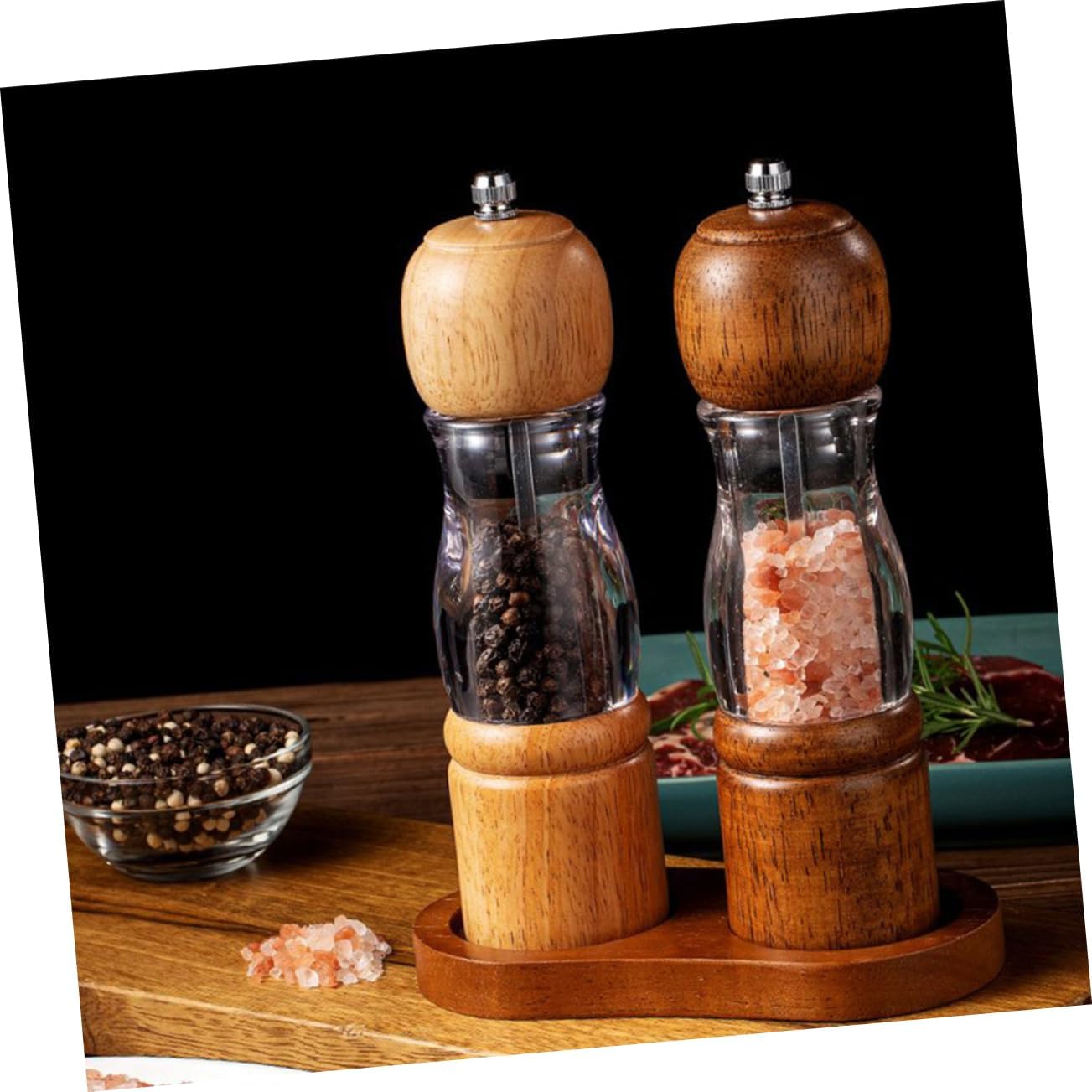 2pcs Transparent Pepper Grinder Set Coarseness Manual Grinding Tool for Kitchen Use Includes Classic Vintage Color Pepper Mills