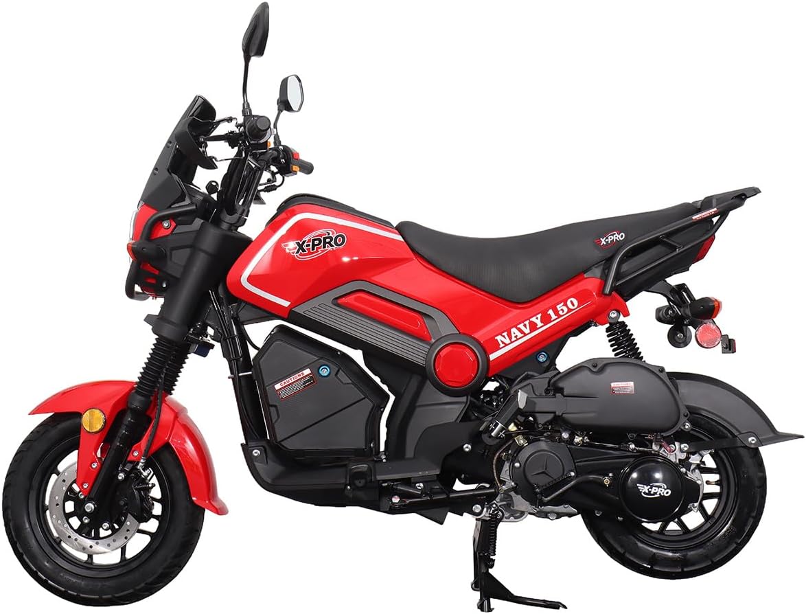 X‑PRO Navy 150cc Automatic Motorcycle – CVT Moped with Electric & Kick Start, LED Lights, Aluminum Wheels, 149.6cc Air‑Cooled Engine (Red)