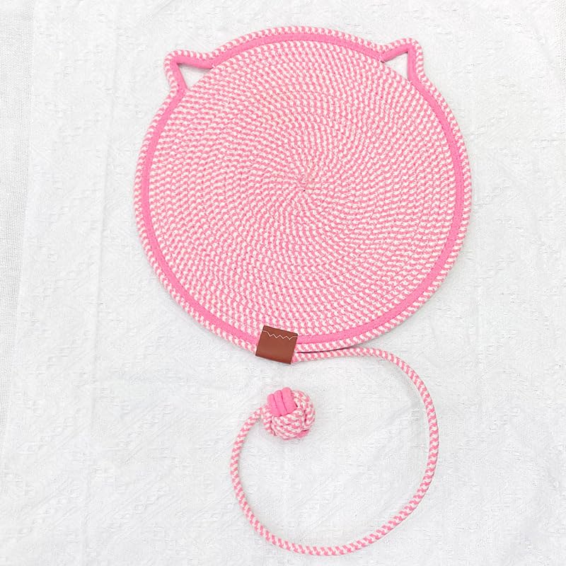 Cat Scratcher Mat, Natural Cotton Rope Cat Scratch Pad, Round Horizontal Floor Cat Scratching Pads for Indoor Cats, Cat Furniture Protector for Wall, Hand Washable,Couch, Carpets (Pink, 41cm)