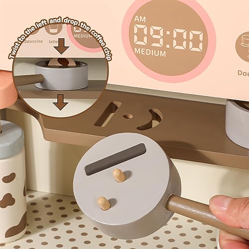 Miniatura 5 de Boczif Juguetes para cafeteras para niños, juego de máquina de café espresso de madera, accesorios de cocina para niños, juegos de comida de juego