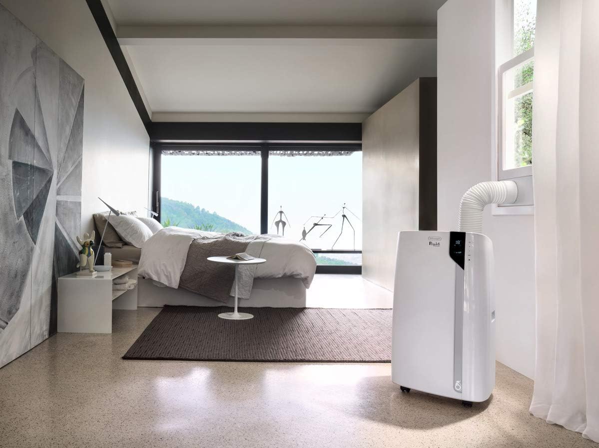 Side view of De'Longhi Pinguino Portable Air Conditioner with filter removed