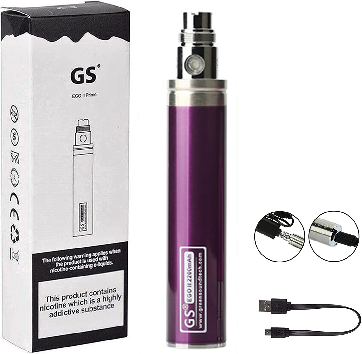 elf bar vape uk Electronic Cigarette, 2018 Enhanced GS EGO II 2200mAh E-Cigarette Vape  Battery with Micro USB Charger 510 E-Shisha E-Cigar Vaporizer Nicotine Free