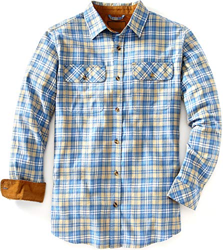 Venado Flannel Shirt for Men - Mens Flannel Plaid Shirt with Full Reach Gusset (Small, Plaid Navy)