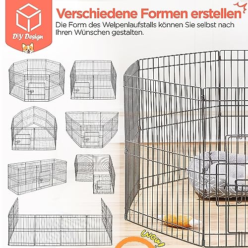 Yaheetech 8-TLG Welpenlaufstall 61cm hoch, Freilaufgehege mit Tür, hundegitter für Innen- & Außenbereich, Tierlaufstall für Hund Katze Welpe Kaninchen, flexibel und faltbar, Einfache Montage
