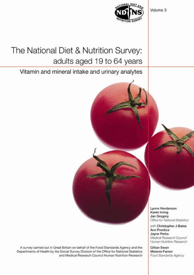National Diet and Nutrition Survey: Vol. 3: Vitamin and Mineral Intake and Urinary Analytes