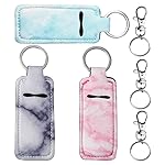 Pengxiaomei 3 Pcs Marble Chapsticks Holder Keychain for Lipstick, Stocking Stuffers for Teen Girls Women Lip Balm Gloss Holder Keychain, Small Christmas Gifts for Women(Pink, Blue, Grey)