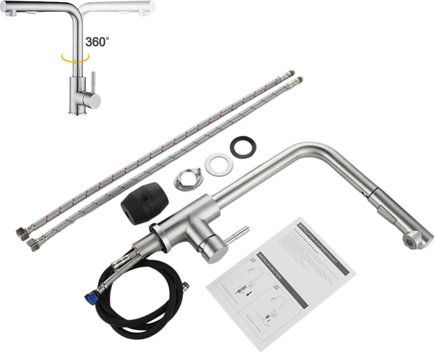 Stainless Steel Pull-Out Kitchen Faucet Versatile for Home Bathroom Laundry Dining Room Outdoor Bar and Camping Use