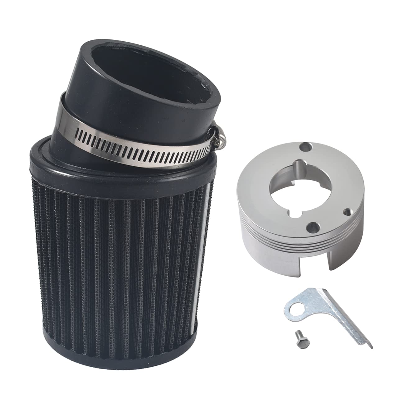 Black Air Filter With Silver Adapter Kit For Predator 301cc 420cc Carburetor GX340 GX390 11Hp 13Hp Clone Engine Go Kart Golf Cart Mud Boats Racing Lawnmower Minibike