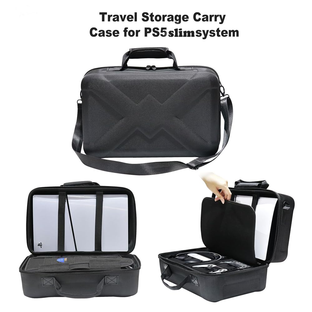 Custodia rigida per PS5 Slim Console Organizzatore Borsa di stoccaggio con cinghia regolabile Compatibile con PS5 Slim Digital e Optical Drive Edition