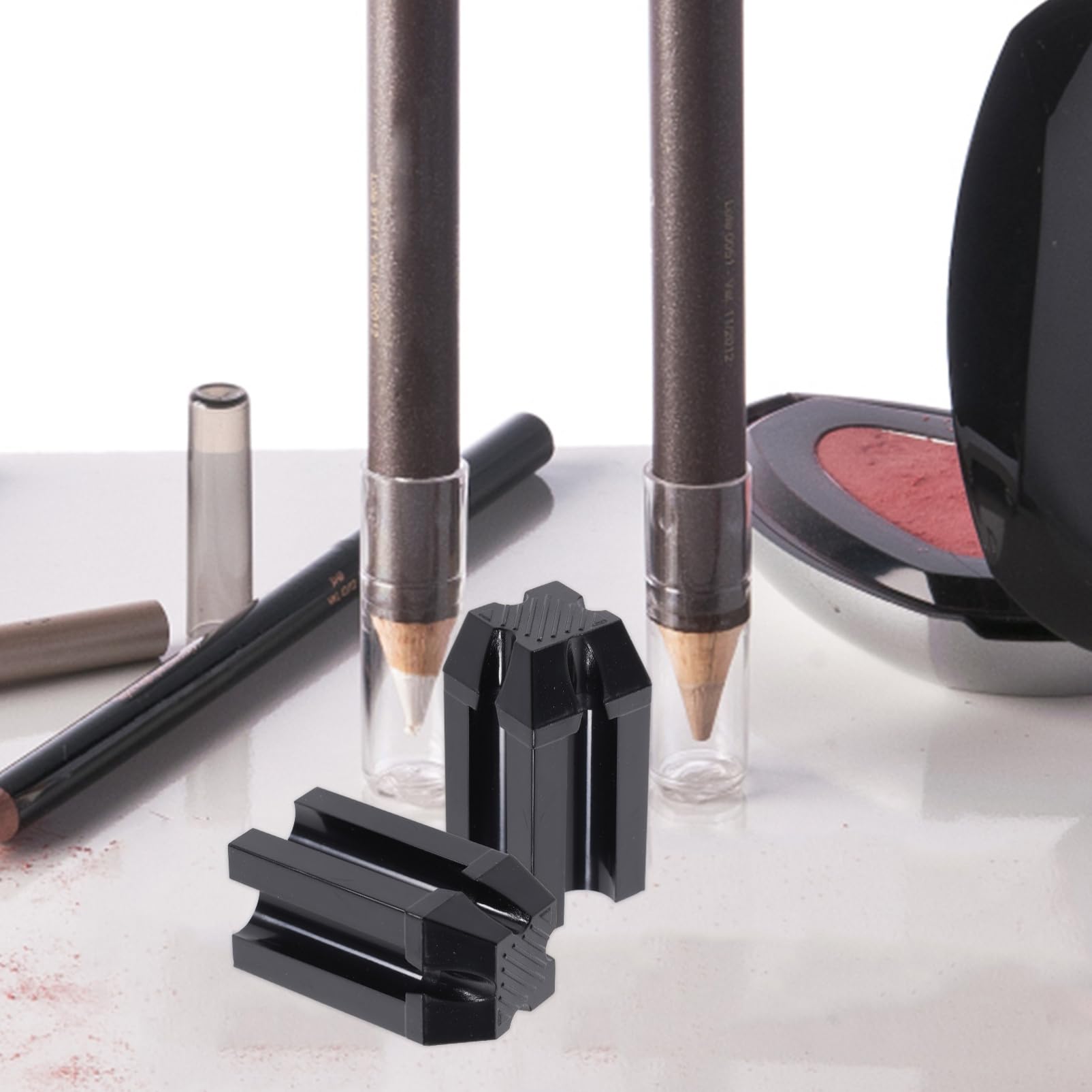 Sacapuntas De Lápiz De Cejas Sacapuntas Cosmético Negro Para Lápices De Maquillaje Compatible Con De Lápiz 3 Piezas X 4