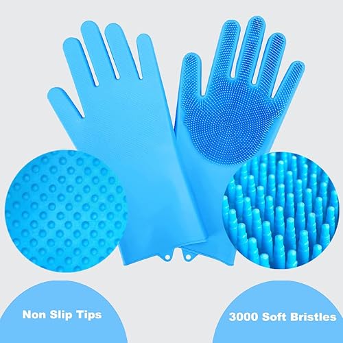 Miniatura 5 de Metopets Guantes de lavado para mascotas, champú de baño de silicona suave para perros, cepillo de ducha, guantes de aseo impermeables, masajes y
