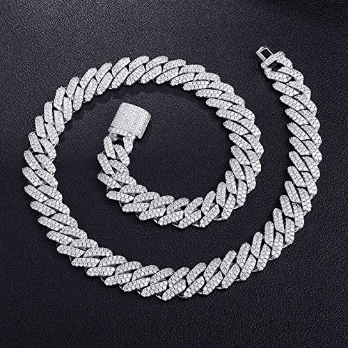 12mm Prong Chain Necklaces Box Buckle Full Iced Out Zircon Luxury Necklaces for Men Choker Jewelry 20inch Silver Necklace