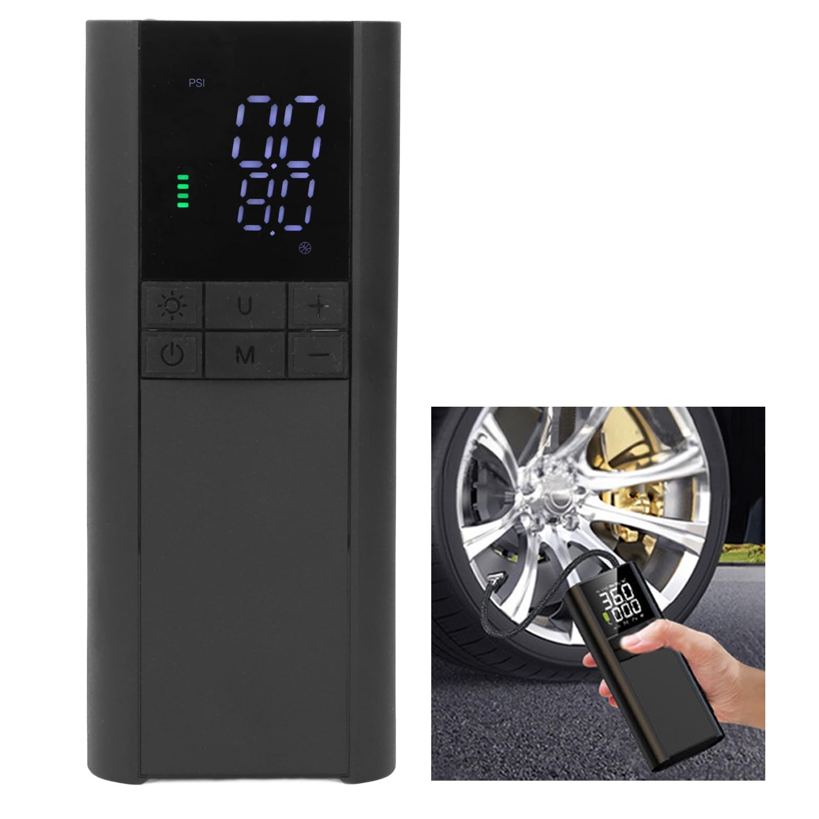 Elektryczna Pompka do Opon 8000 MAh, Przenośna Pompka do Opon ze Stopu Aluminium, Inflator 150 Psi z Manometrem, Lampka LED i Power Bank do Samochodu, Motocykla, Roweru, Piłek i
