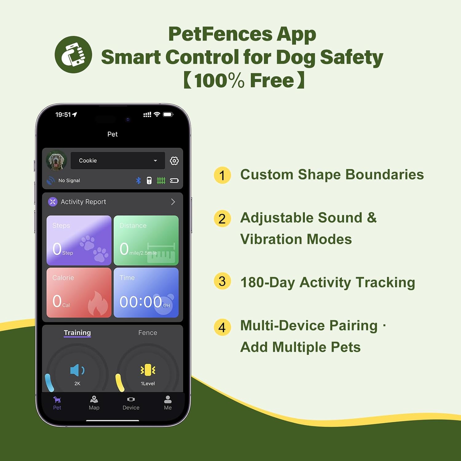 GPS Wireless Dog Collar Fence System - No Monthly Fee App Control, Custom Polygon Boundary & Remote Training, Free Phone Tracker for Up to 5 Pets, Virtual Electric Fence for Dogs thumbnail