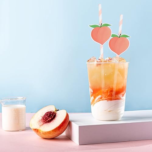 Miniatura 6 de Juego de pajitas de papel de melocotón, 50 popotes de melocotón para decoraciones de baby shower, pajitas desechables de fruta rosa para despedida