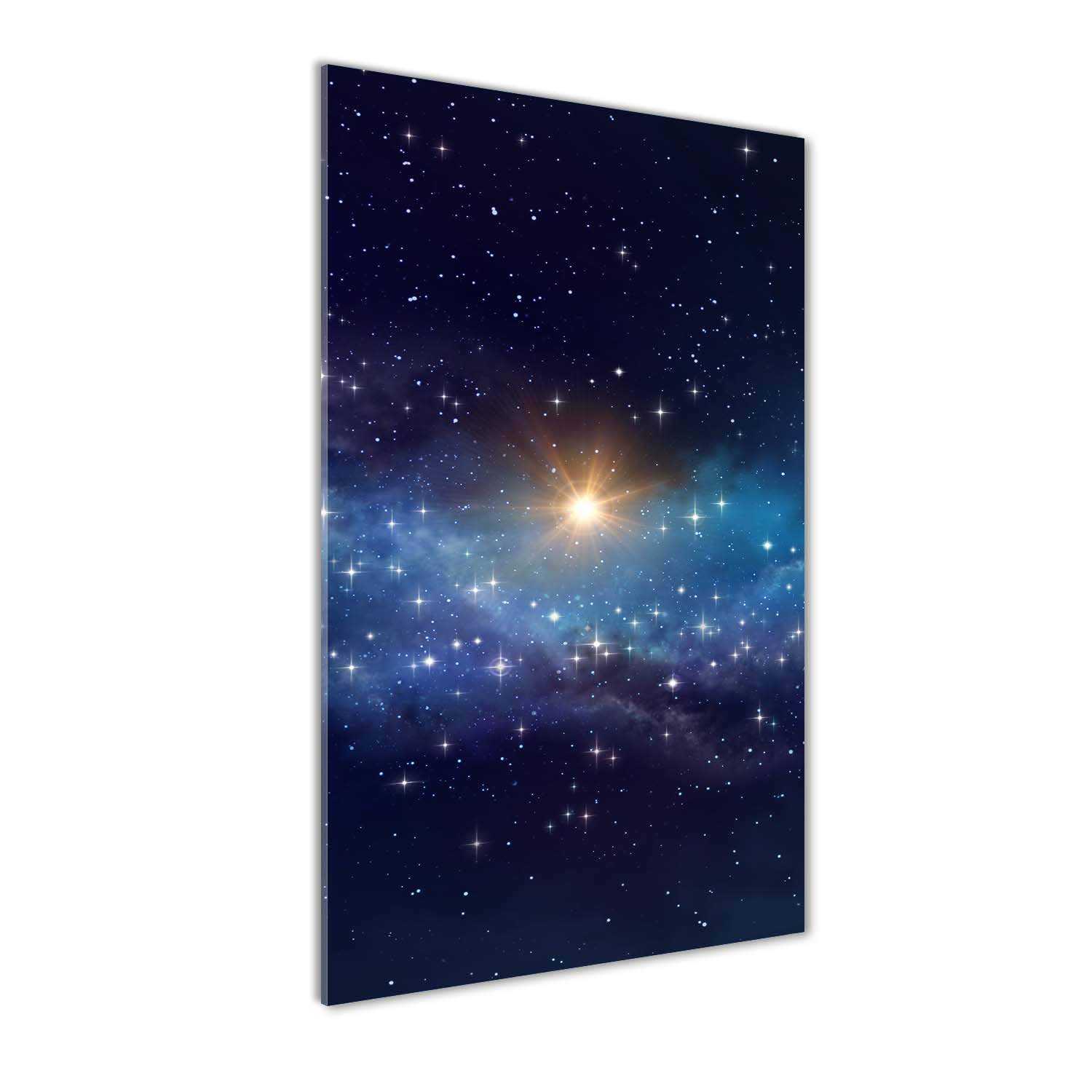Photo décorative cosmos sur verre pour illuminer un salon sombre grâce au motif bleu panoramique