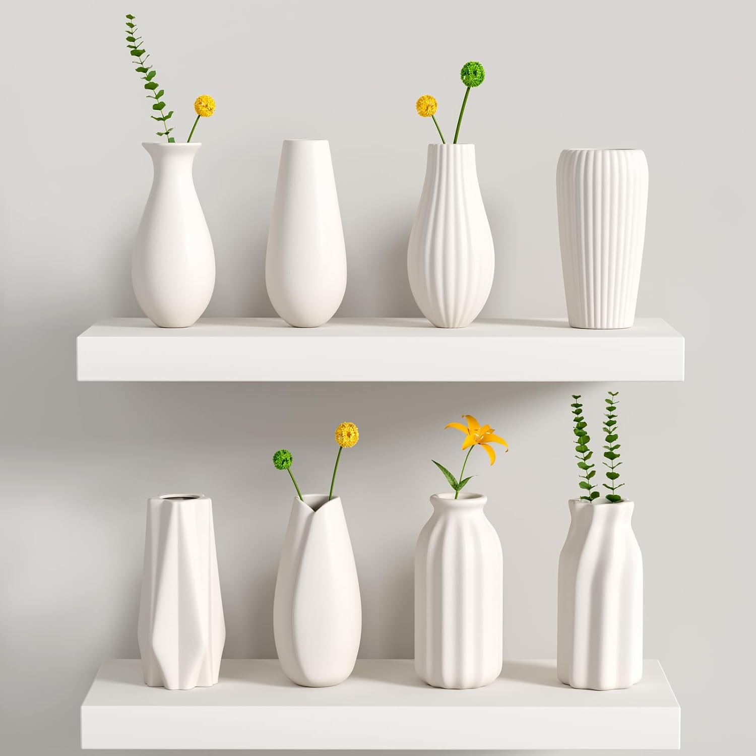 OERGKE White Ceramic Vase with Painting Kit Small vases for Flowers, Home Farmhouse Decor Modern Boho Vases for Living Room, Office, Dining Table, Bedroom, Kitchen Shelf(8packs)