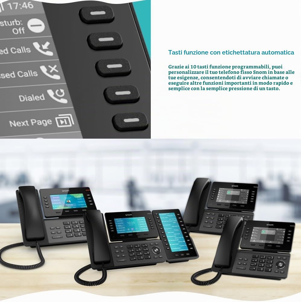 Snom D815W Telefono da scrivania wireless - Display a colori IPS da 5", 10 tasti funzione, Wi-Fi dual-band - Telefono VoIP professionale per aziende e uffici, compatibile con sistemi telefonici comuni