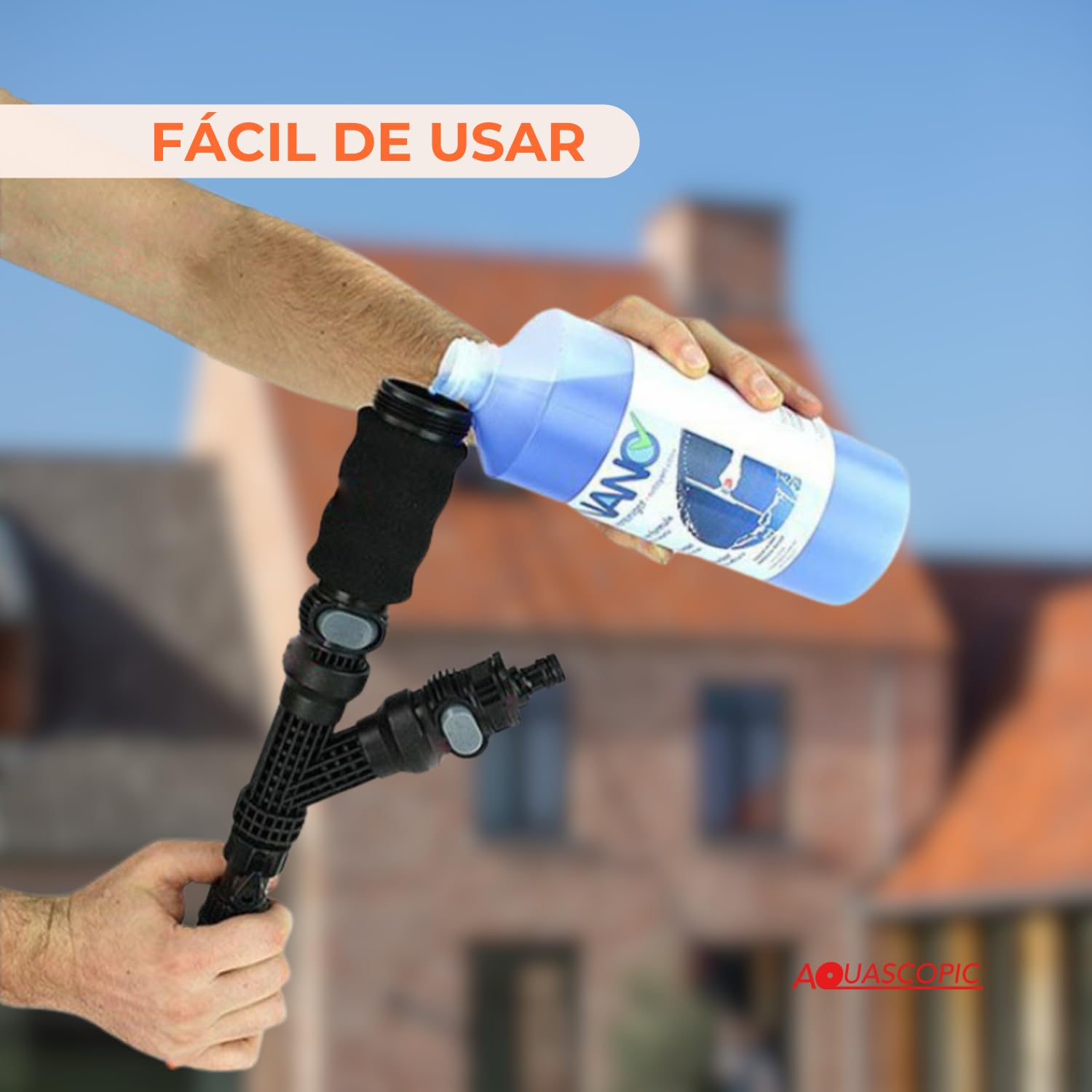 Aquascopic Barra telescópica con Cepillo Permeable al Agua de 5 Superficies y Manguera de Agua Interna, Limpiador de Longitud Ajustable para Ventanas y Paneles solares, hasta 8m