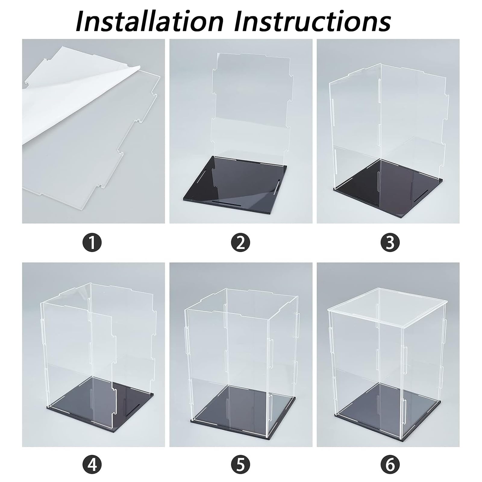 Acryl Vitrine Selbstmontierbare Schaukasten, Präsentation Staubdichter Schutz Vitrine mit Schwarzem, Blind Box Vitrine Modellauto für Figuren, Modelle Transparente(H35cm,LxW 20x20cm)