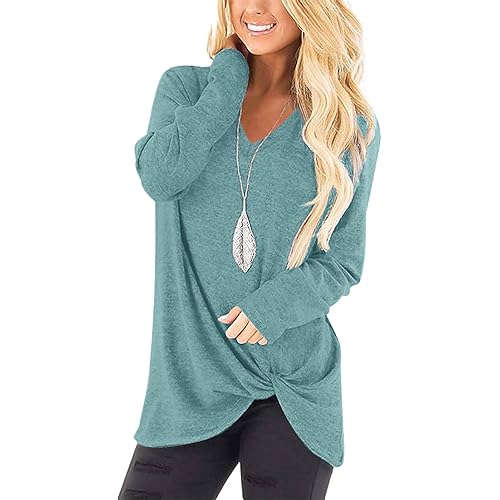 SimpleFun Womens Tops Long Sleeve Shirts V Neck Loose Fit Twist Knotted Fall Tunic Sweaters Blouses