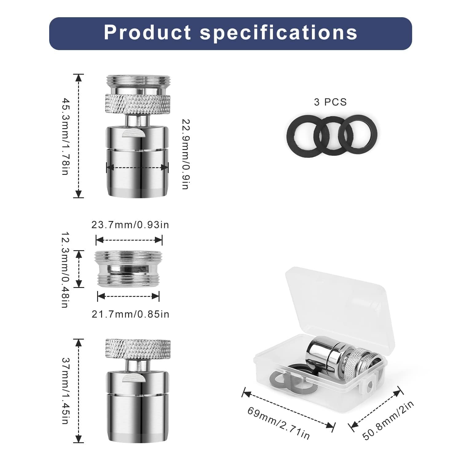 Aeratore Rubinetto 360° Girevole con 2 Filtri Rompigetto - Compatibile M22 (Maschio) e M24 (Femmina) - Kit Risparmio Idrico per Cucina/Bagno - Acciaio Inox Anticalcare