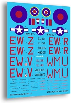 Techmod 48023 1/48 Bristol Beaufighter VI 1942-1943 Aircraft Wet Decal WWII