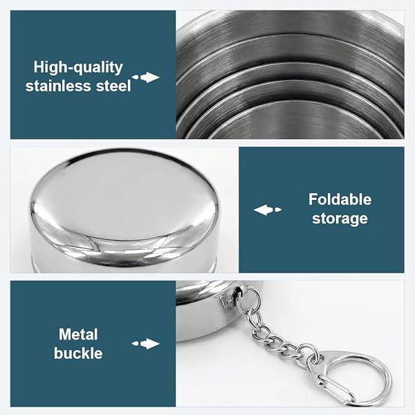 1 Taza plegable de acero inoxidable- Lightweighte Metal Cup | 75 ml vaso plegable de acero inoxidable,taza plegable portátil con llavero,taza telescópica al aire libre para senderismo al aire - 3