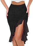 Women&apos;s Sexy Mesh Beach Mini Skirt High Waisted Asymmetrical Flowy Ruffle Bodycon Short Slit Skirts