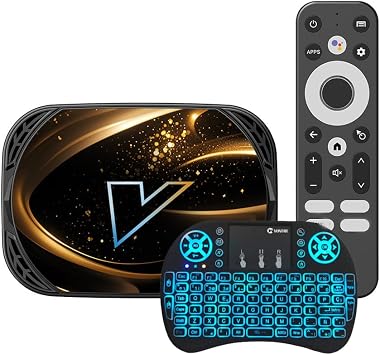 CHROX Android TV Box 14.0, VONTAR X5 Smart TV Box S905X5M CPU Quad Core 2.4Ghz/5Ghz Dual Wi-Fi 3D 4K/8K HDR10+ with Bluetooth 4.0 Wireless Mini Keyboard,4gb+32gb
