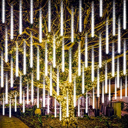 Meteoros Lluvia Luces LED, Rilitor IP65 Impermeable 30cm 8 Tubos 192 LEDs Lluvia de Meteoritos Cadena de Luces para Navidad Halloween Jardín Patio Fiesta Bodas (Blanco)