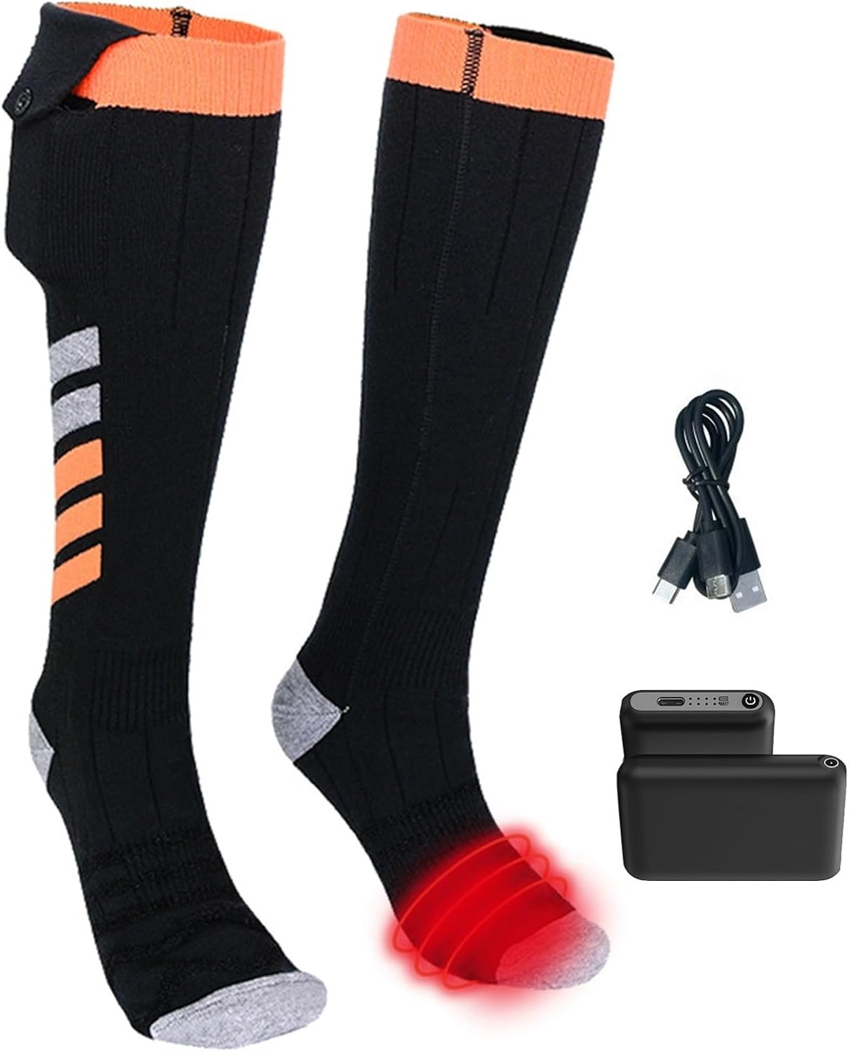 Heated Socks for Men Women,5V 5000mAh Rechargeable Battery Powered Warm Socks,Feet Warmers for Women,4 Heating Levels for Winter, Camping, Outdoor Work