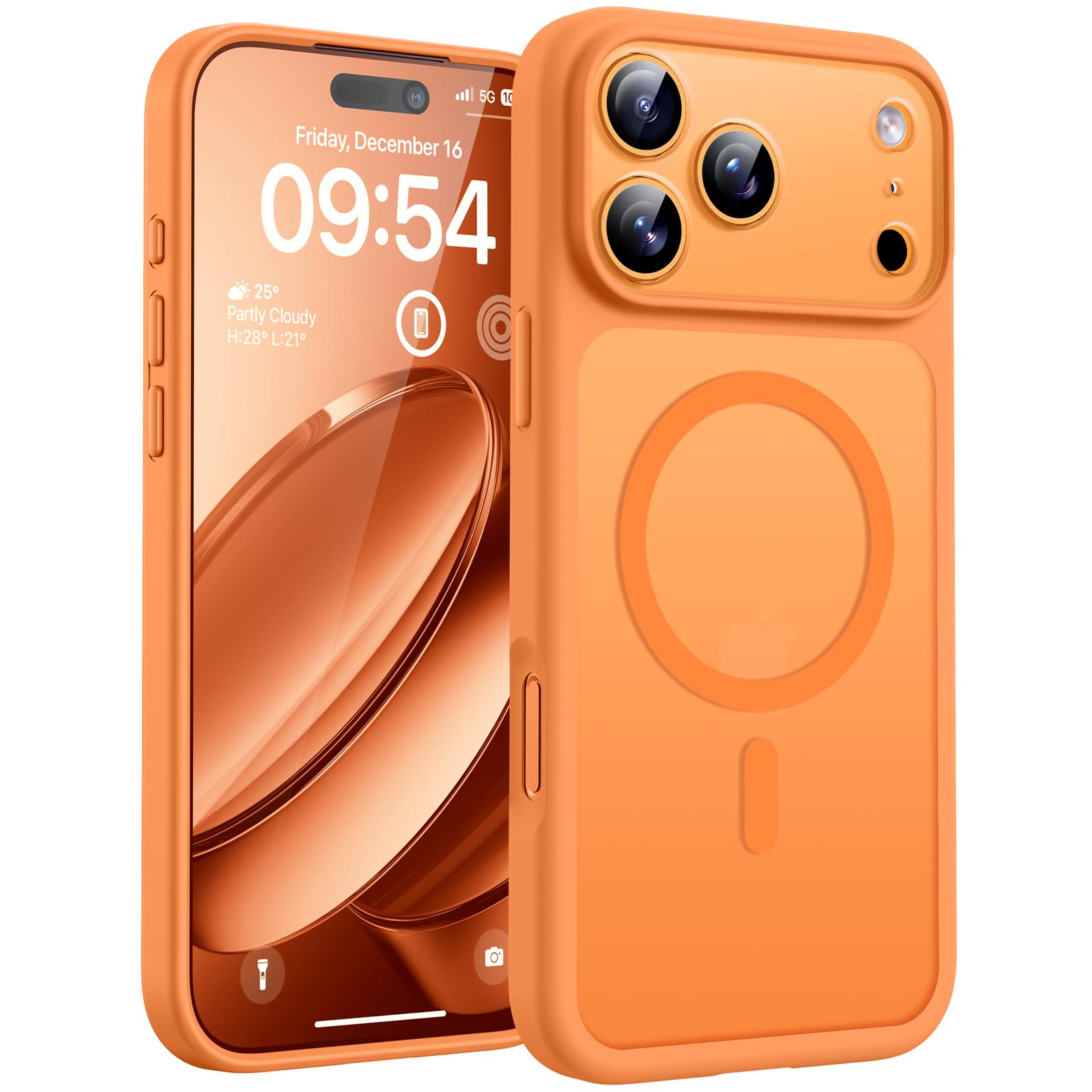 TOCOL Case for Phone 17 Pro Max, Full Camera Protection, Built-in Magnetic Ring, Compatible with Magsafe, Drop Protection, Translucent Matte Phone Case for 17 ProMax 6.9 inch (Orange)