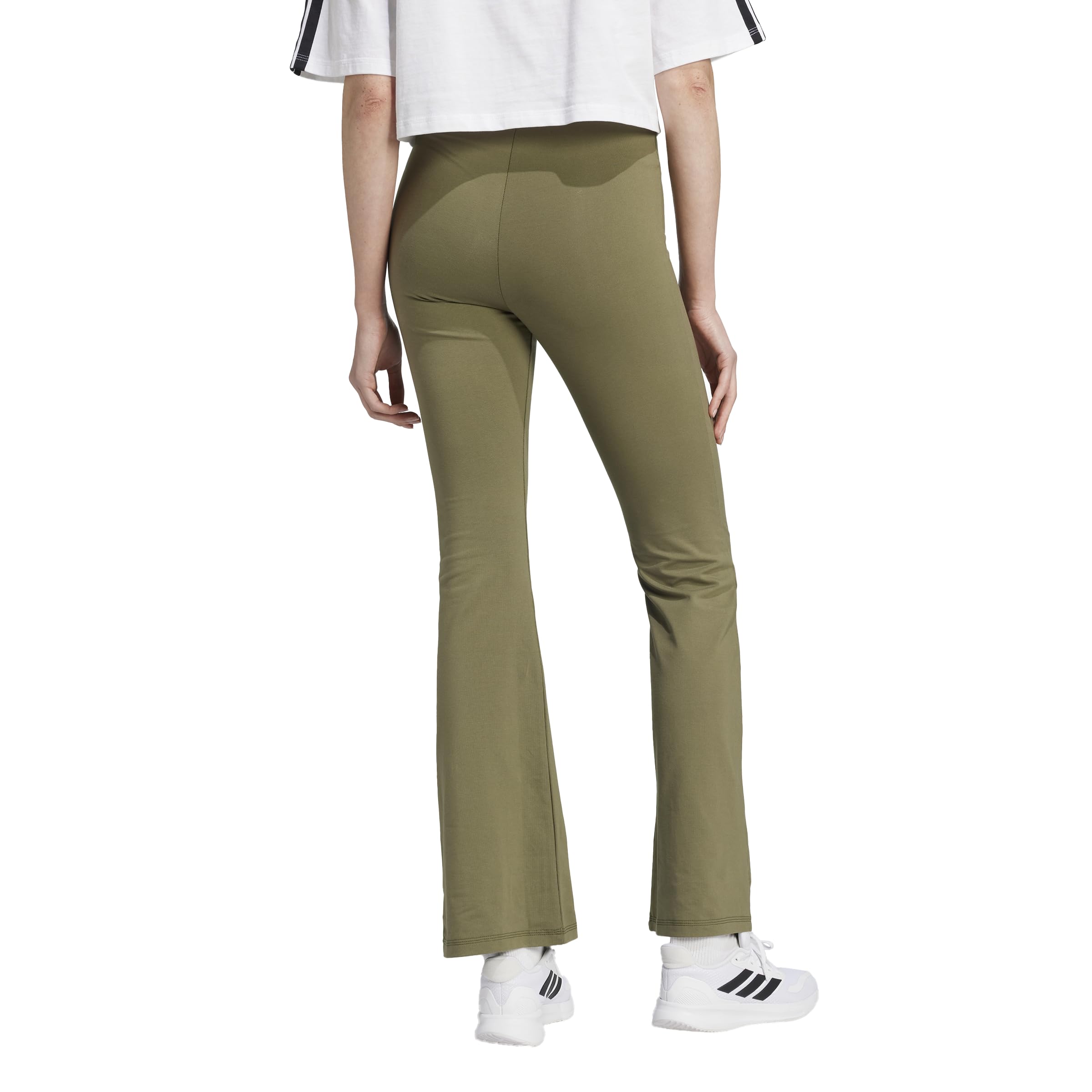 adidas Damskie Essentials Małe Logo Rozkloszowane Legginsy, Olive Strata/Biały, L, Olive Strata/Biały, L