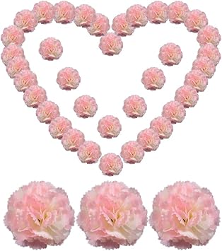 100 Packs Artificial Carnation Flowers Heads, Silk Carnation Flower Blossoms for Weddings Bouquets Home Decorations Vase Fillers Cemetery Wreaths and DIY Crafts Light Pink