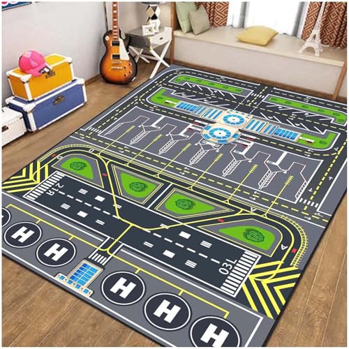 Xyrjova Play Mat Kids Rug Playroom Rug Classroom Rug Car Rugs for Kids Toy Cars Airport Mat Road Rug for Kids (Airport,2.6x3.9ft)