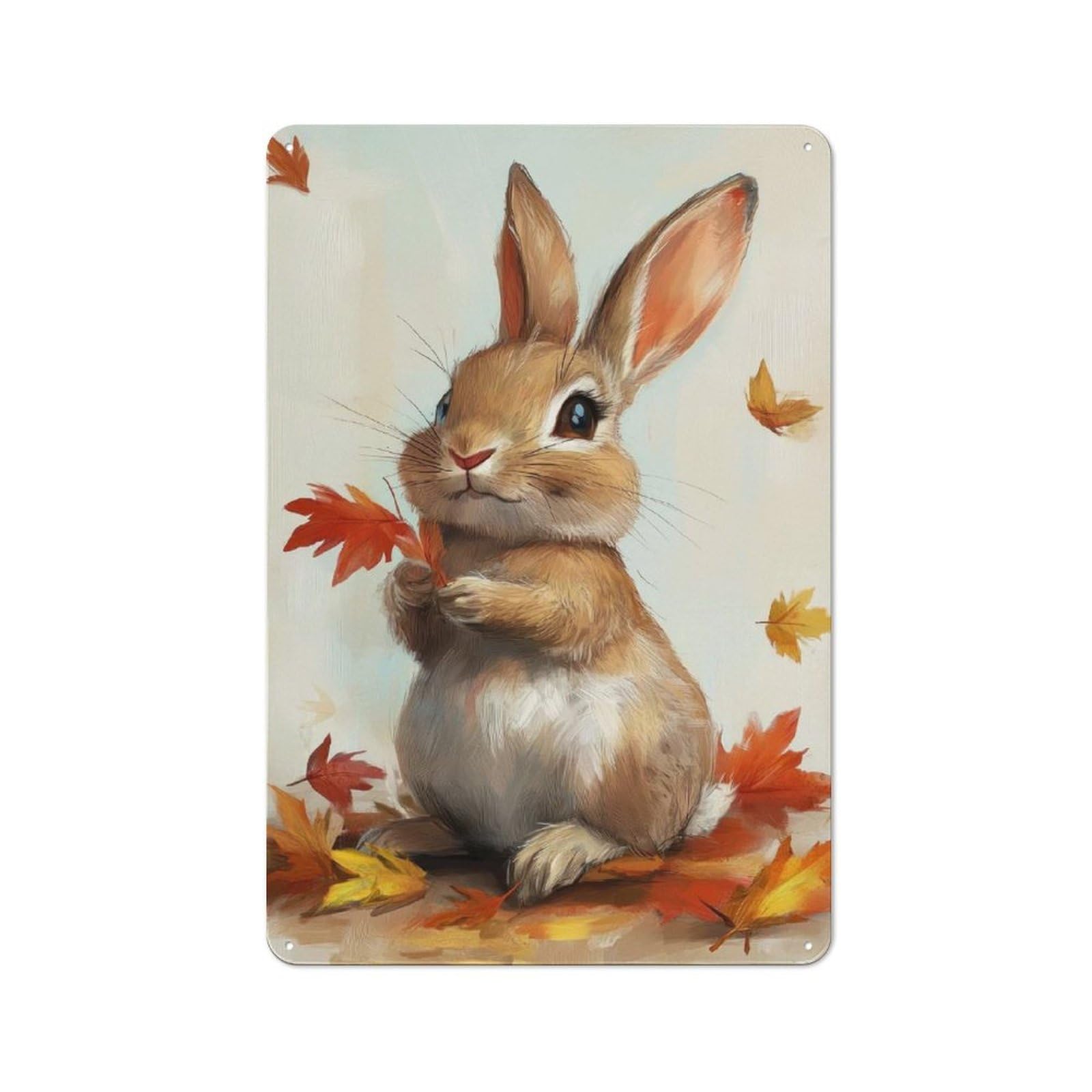 Junmoney Fall Forest Rabbit Rustic Metal Plaque 30X20cm For Guest Room Or Hallway, A Decorative Metal Sign For Guest Rooms And Hallways