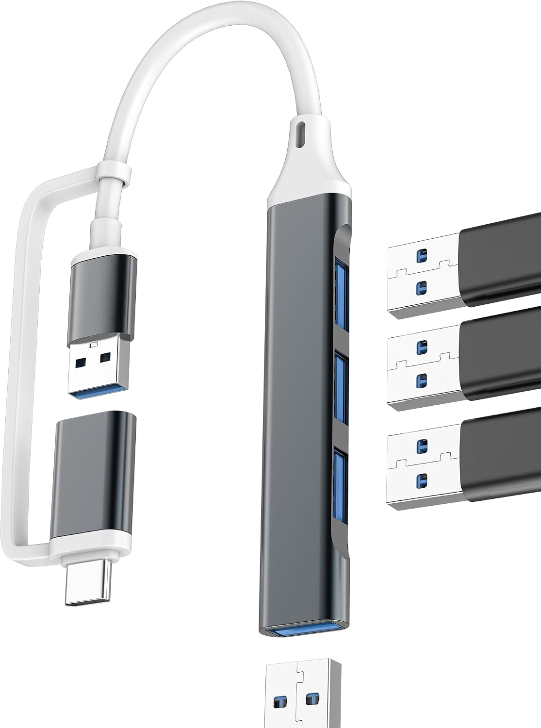 USB Hub USB C toMultiport Adapter Thunderbolt OTG 3.0 Splitter (4in1) Laptop Type C Port Adaptador Extender Cable MacBook PC Multiple Device Converter Dock Adaptor Data Plug for iPhone 17 16