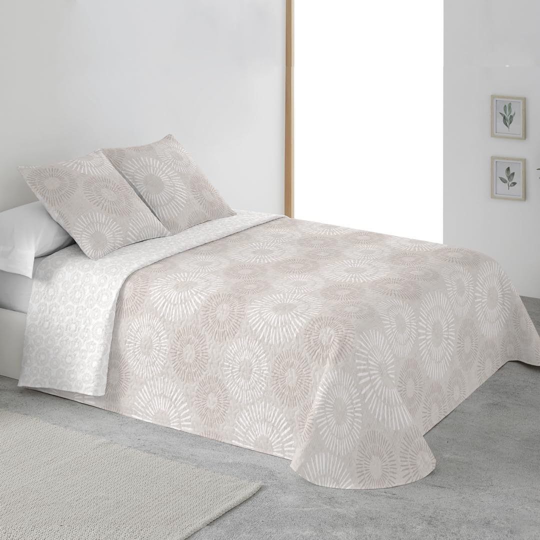 BOHEME Colcha Estampada Reversible Cosida Martina Beige Cama 90 cm - 180x270 cm