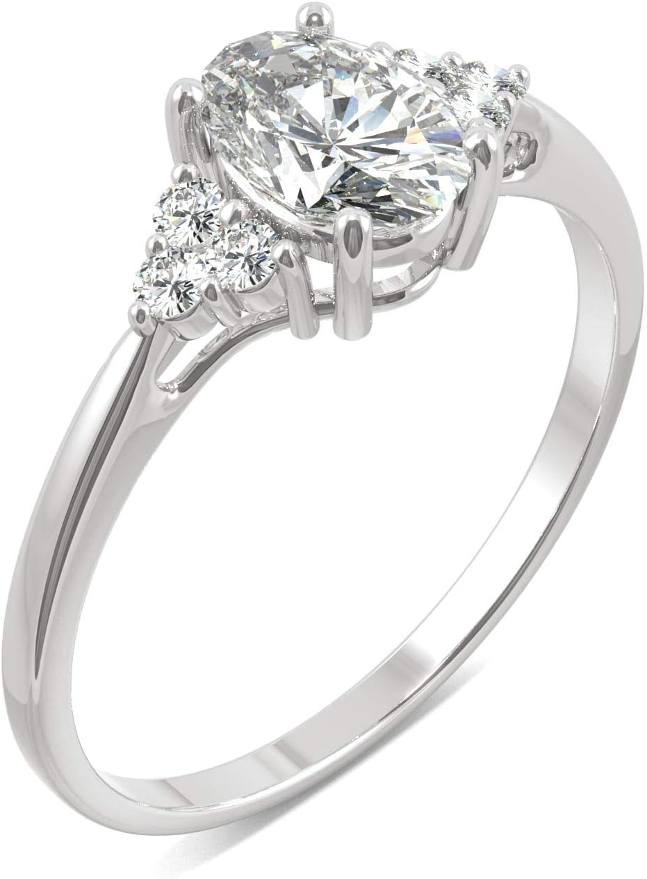 Charles & Colvard 14K White Gold Moissanite 7x5mm Oval Engagement Ring, 1.02cttw DEW