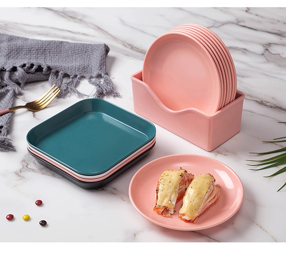 Assiettes À Dîner, Assiette En Plastique Réutilisable, Assiette De Noix De Collations À Dessert, Assiette De Pique-nique Idéale Pour Le Dîner À L'intérieur Et À L'extérieur, Ensemble De 8 Pièces-B