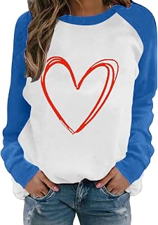 MUDUH Sweats Older Women Set Valentines Day Womens Casual Long Sleeve Crew Neck Letter Printed Pullover Hoodless Sweatshirts Fit Blouse