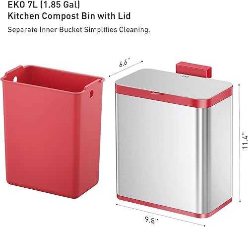 Miniatura 2 de EKO Cubo de compost de cocina de acero inoxidable con cubo interior extraíble y compartimento desodorante, cubo de basura de cocina de 7 l1.85
