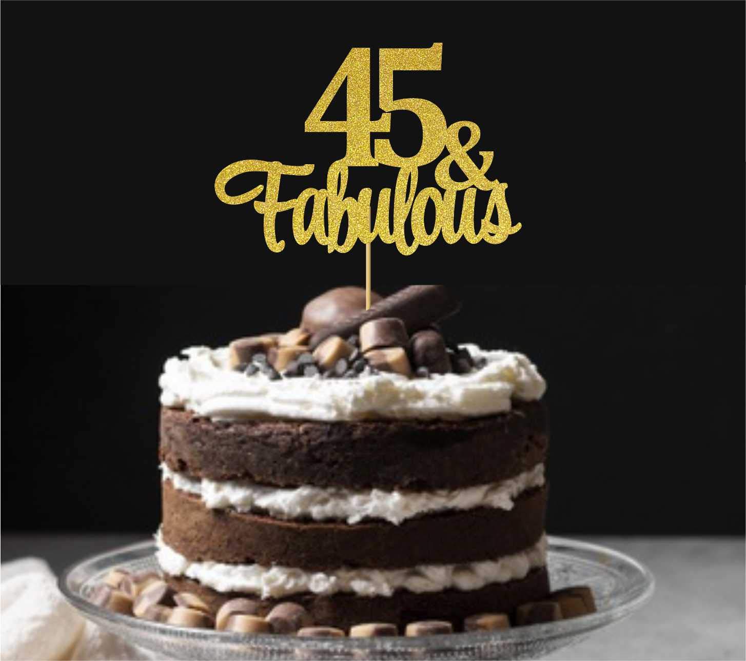 SVM CRAFT® Gold Glitter 45 & Fabulous cake topper - 45 Anniversary/Birthday Cake Topper Party Decoration (45th) 2