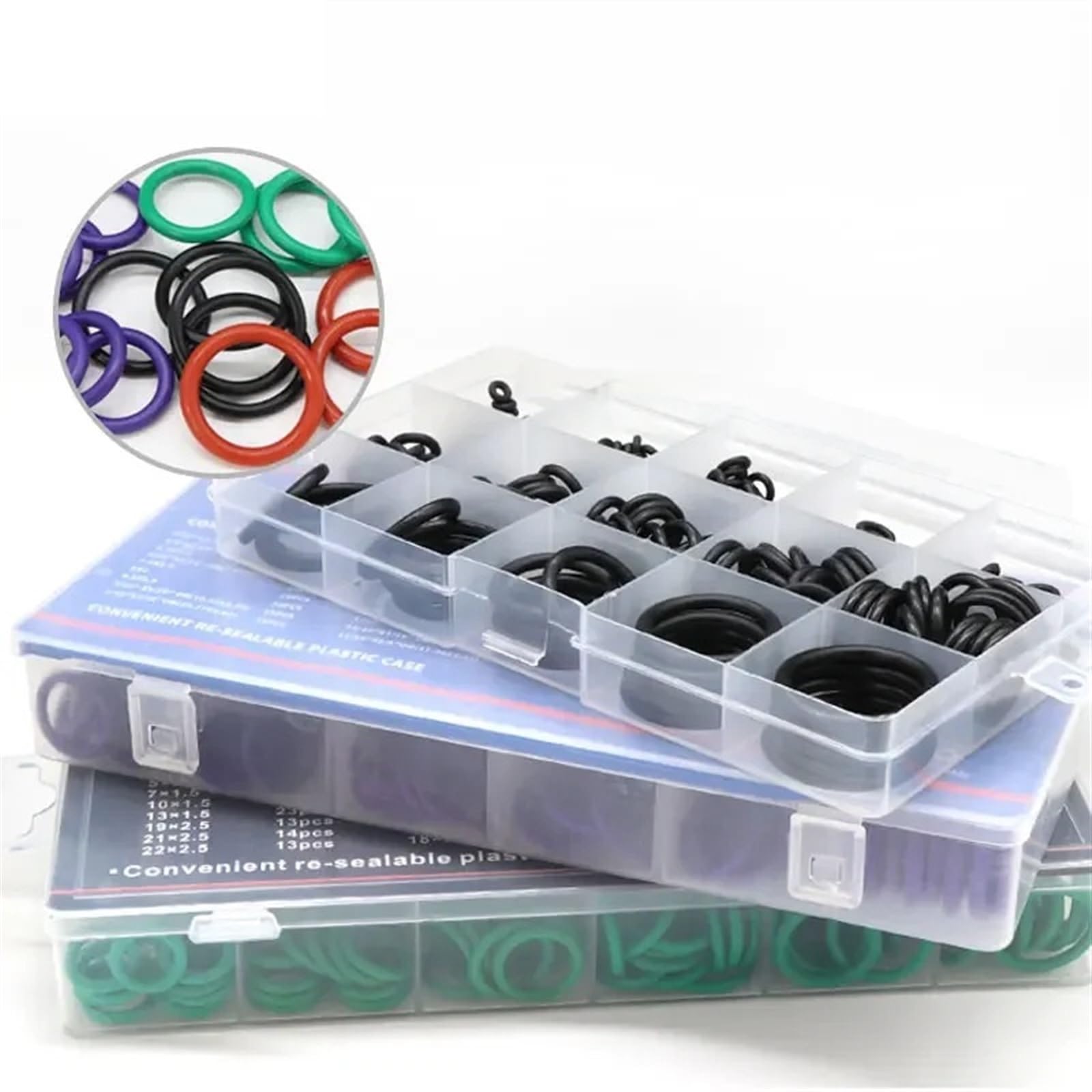 Juego de juntas tóricas de goma VMQ NBR FKM en caja, surtido de juntas tóricas de color rojo, negro y verde for juntas de automóviles(300Pcs NBR Black)