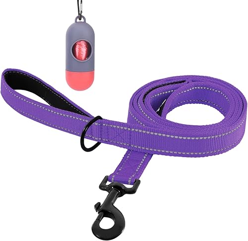 Bolux Correa para perro de 5 pies, correa de cuerda resistente con 2 asas acolchadas, correa de entrenamiento de mascotas con doble asa reflectante