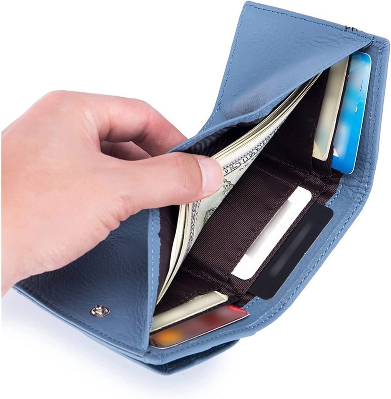 Carteras para Hombre en el Reino Unido, Monedero de Cuero Mujer, minimonedero Colores Caramelo(Light Blue)