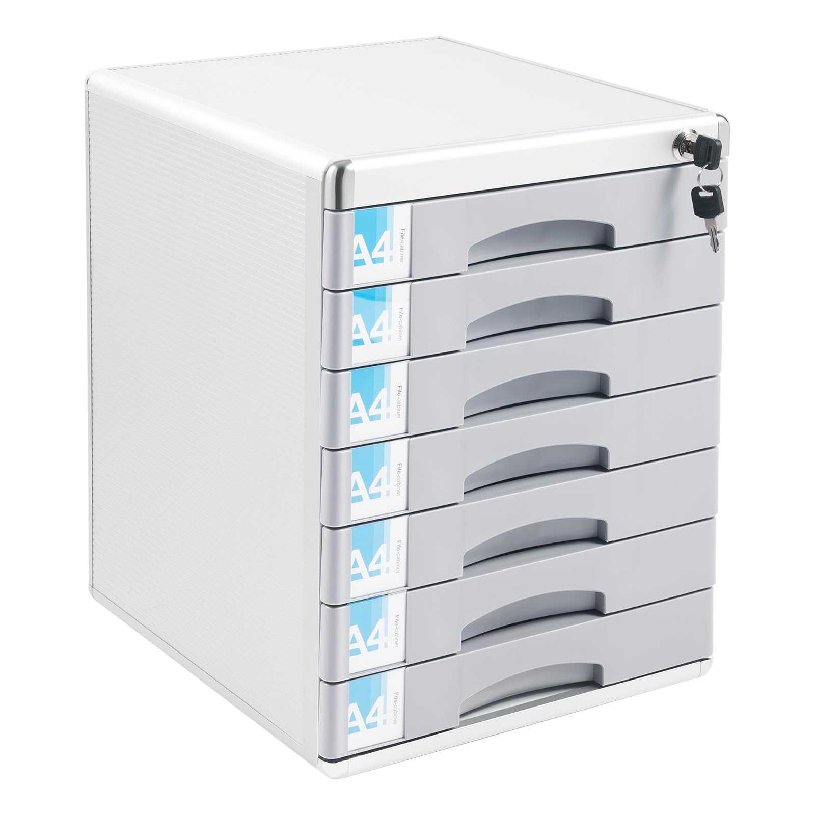 Contenitore per documenti con serratura in alluminio, 7 cassetti, formato A4, robusto organizer da ufficio per documenti, lettere e cancelleria